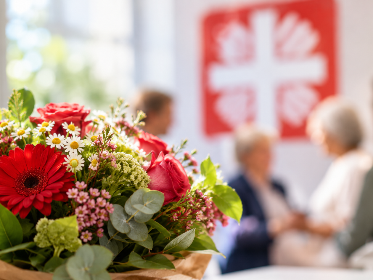 Einblicke, Zahlen und eine blumige Überraschung (c) Caritas Ansbach, KI Inhalt Einblicke, Zahlen und eine blumige Überraschung